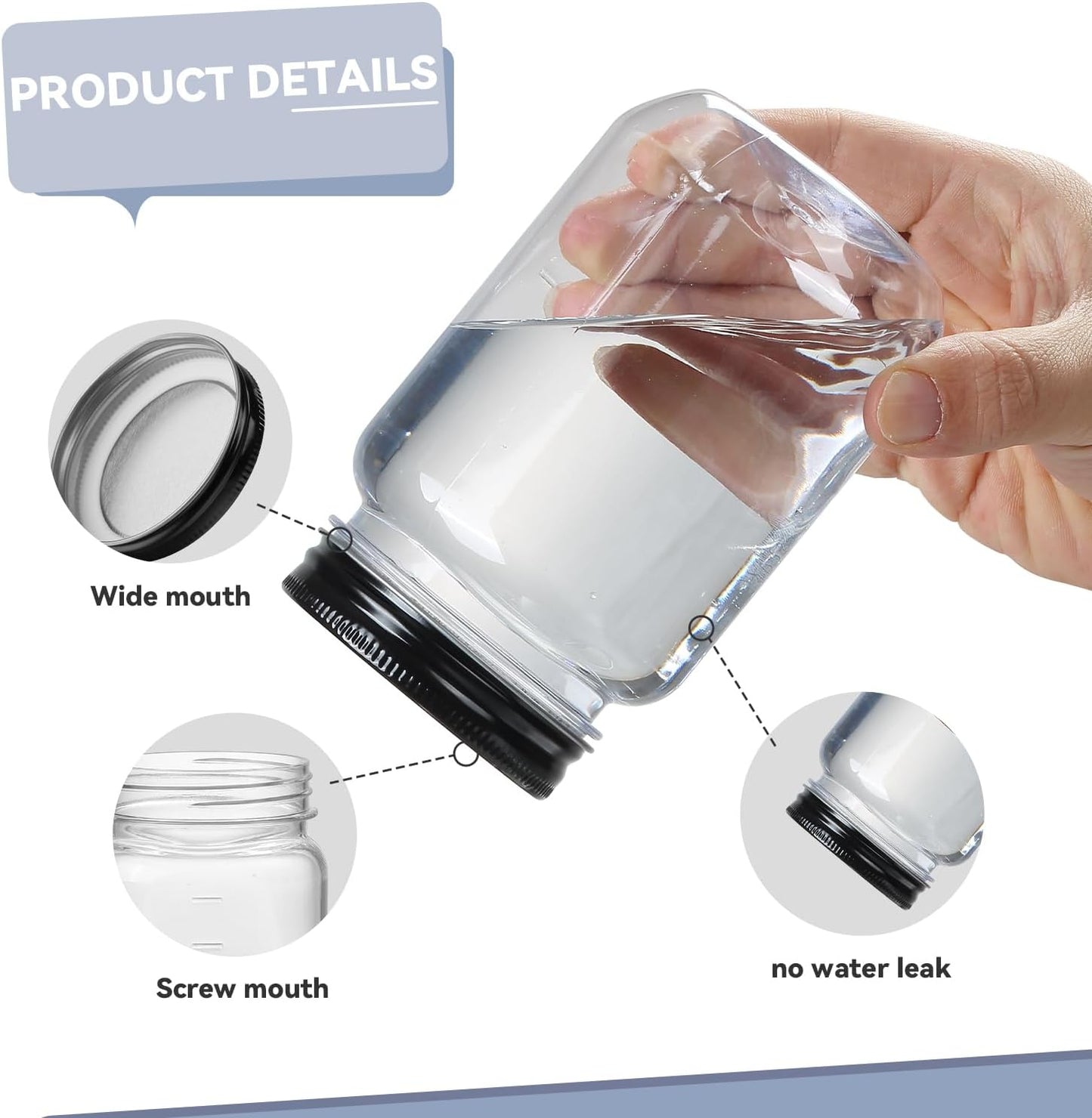 16 Oz Clear Plastic Jars with Screw-On Lids - Bpa-Free Refillable Storage Containers for Slime, Food, Crafts, Kitchen & Household Use (10 Pack,Black)