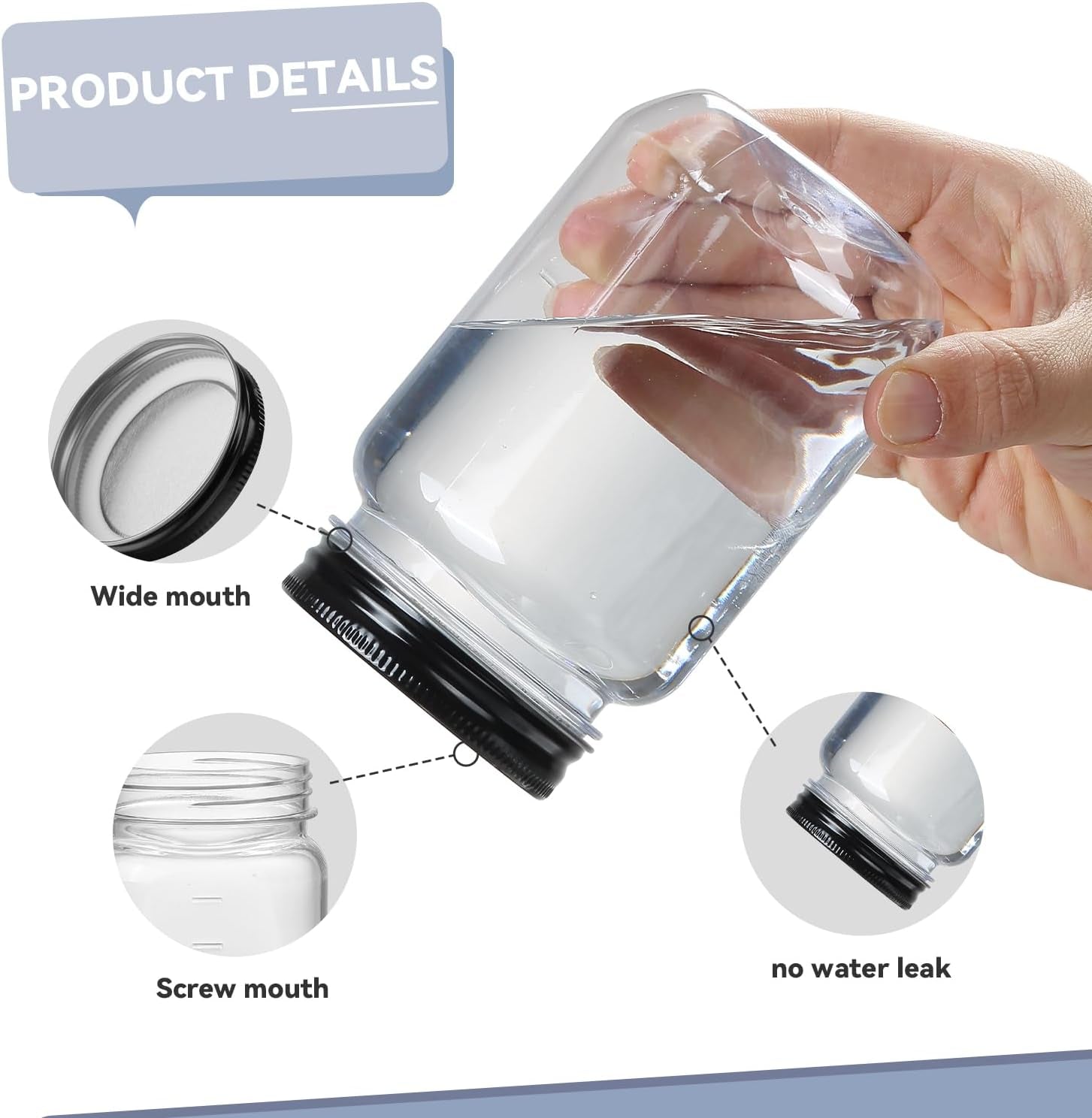 16 Oz Clear Plastic Jars with Screw-On Lids - Bpa-Free Refillable Storage Containers for Slime, Food, Crafts, Kitchen & Household Use (10 Pack,Black)